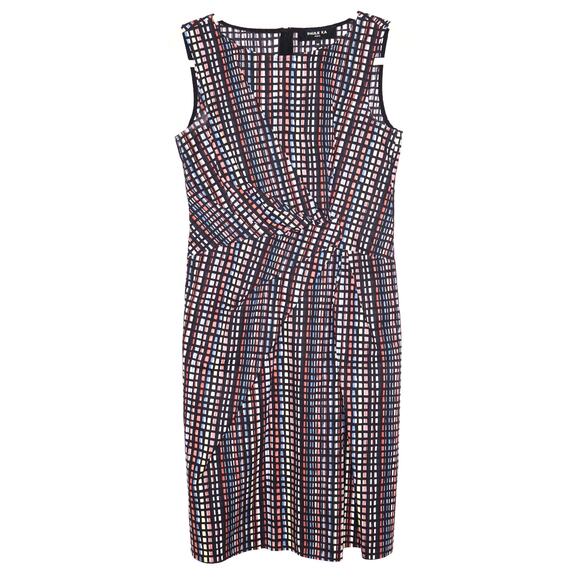 PAULE KA Ruched Side Midi Dress in Black Multi-Coloured Printed Women's 40 - Picture 1 of 10